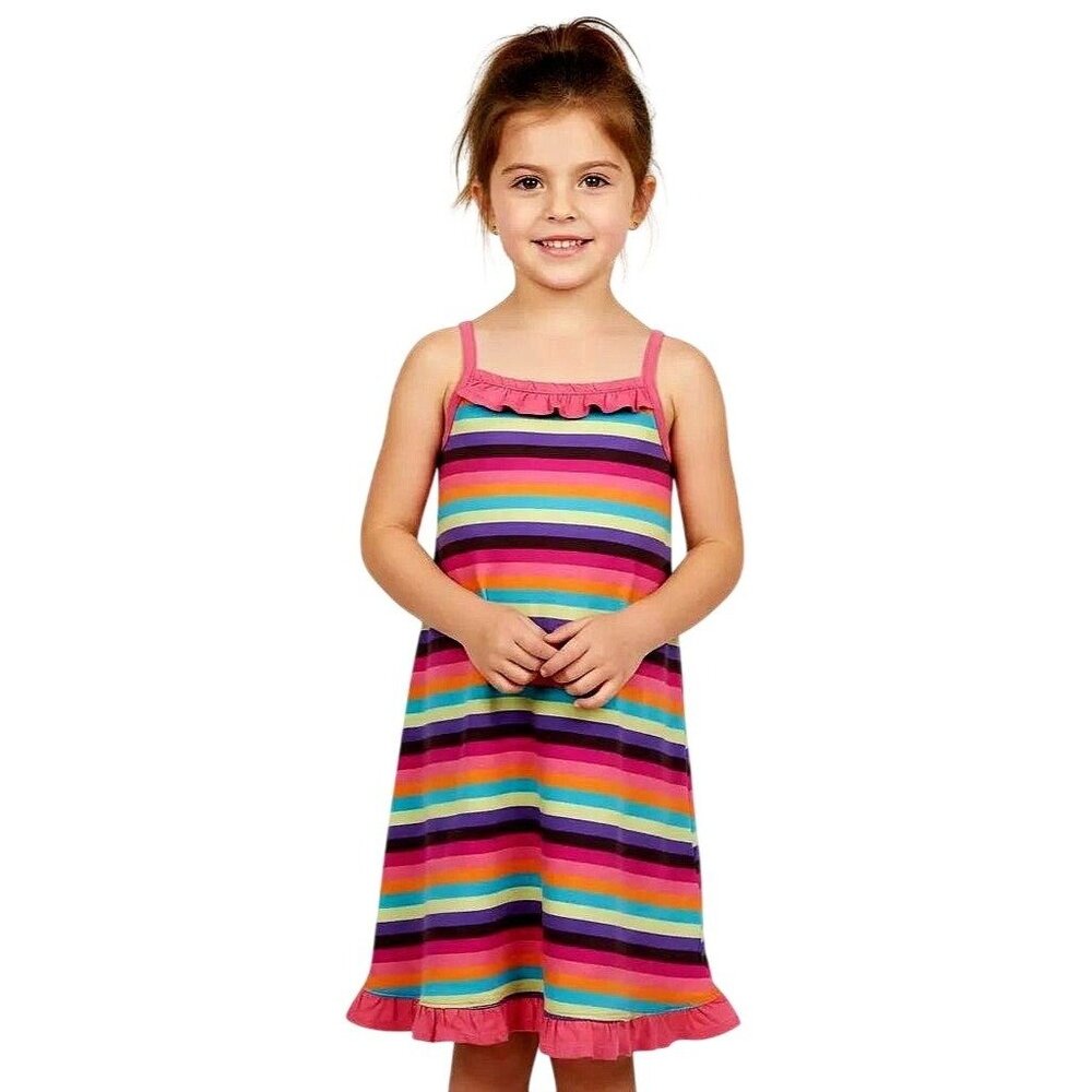 Hanna Anderson Kids Girl's‎ Rainbow Stripe Ruffled Play Dress Size US 6X-7